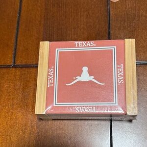 Texas Longhorn Squares Coaster Set with Caddy 4pc Stoneware - pantry